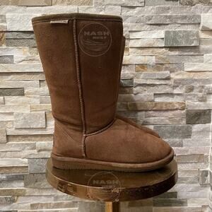 Bearpaw Women’s Size 8 Tall Suede Shearling Boots | Brown Plush Lining Cozy Warm